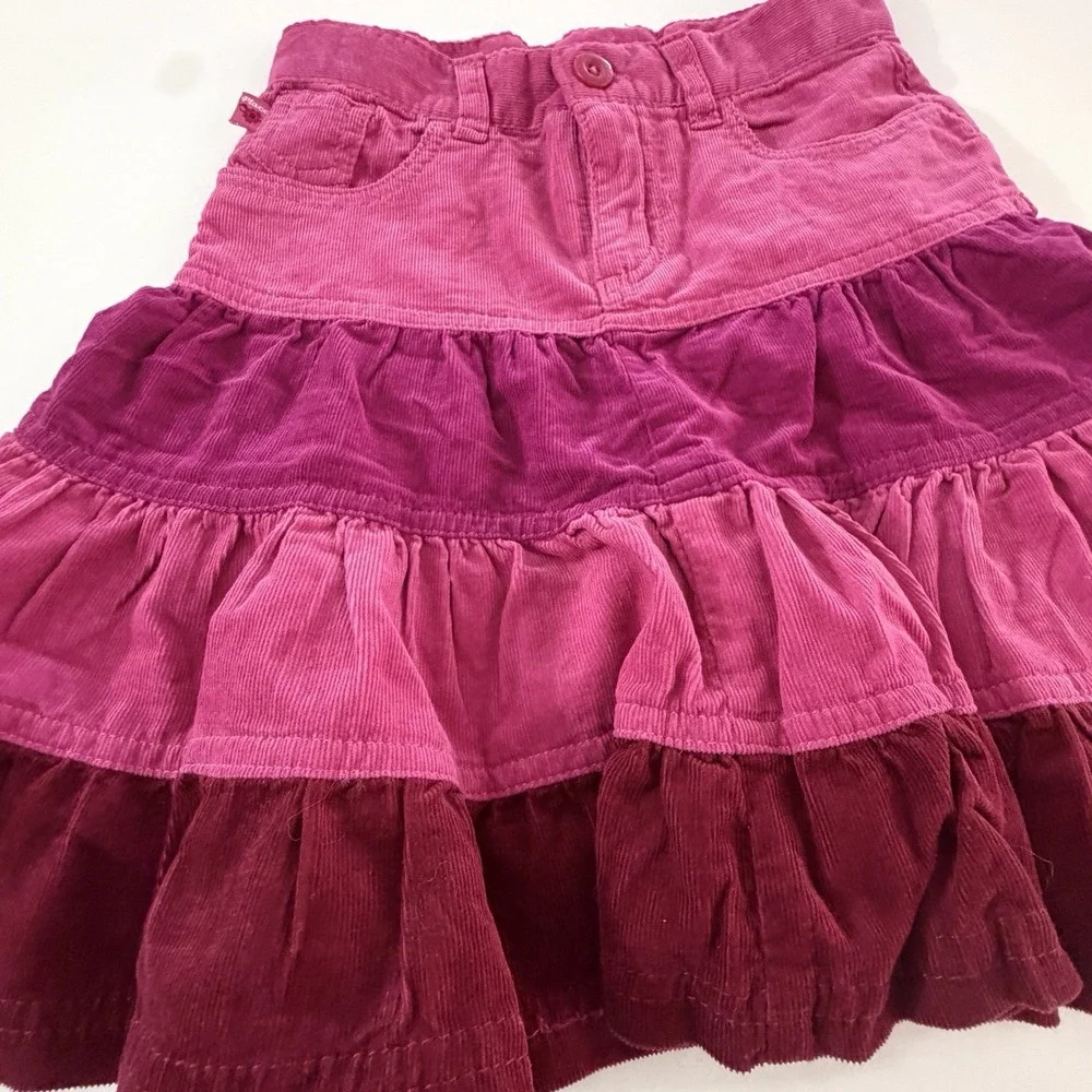 The Children's Place Corduroy Tiered Ruffle Skirt Pink Girls 5 Cowgirl Boho NWT